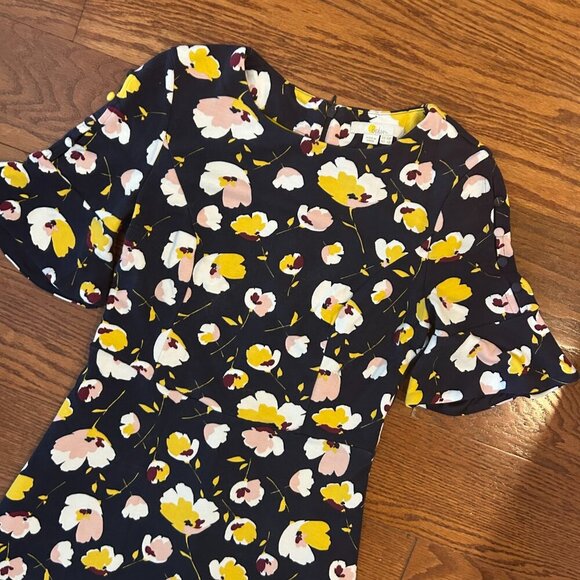 BODEN Alexis Jersey Midi Dress French Navy Blue Yellow Floral Size 6P Lined - Picture 6 of 14